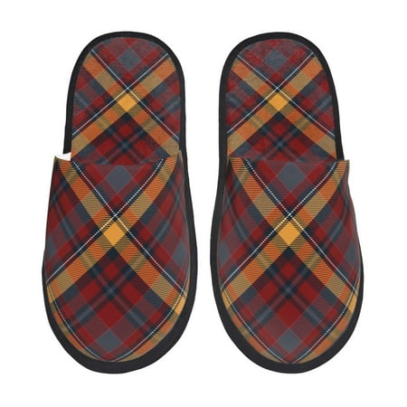 Balery Buffalo Check Plaid Slient Indoor Furry Fleece Comfort House Shoes Soft Non-Slip Home Shoes Cotton slippers House Slippers-- Large