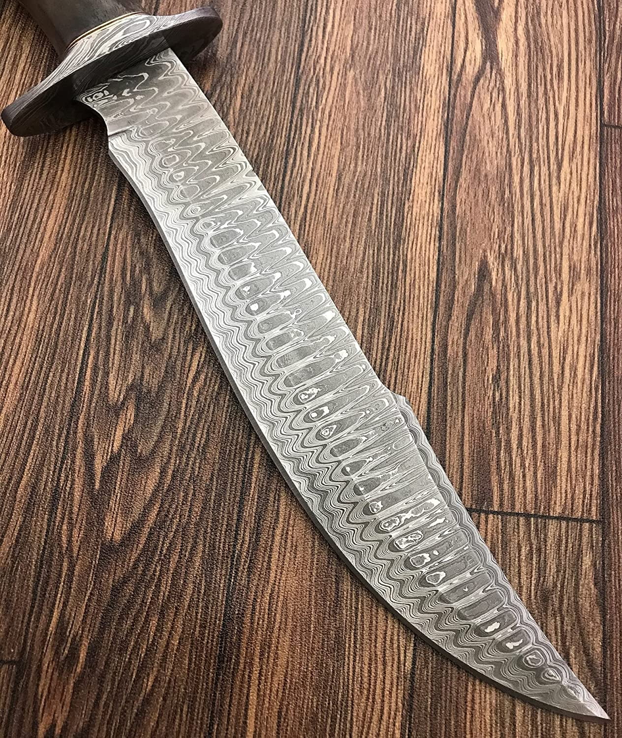 Handmade Damascus Steel 15.25 Inches Bowie Knife - Solid Marindi Wood/Bone Handle (Case/Knife may vary slightly) (REG-49)