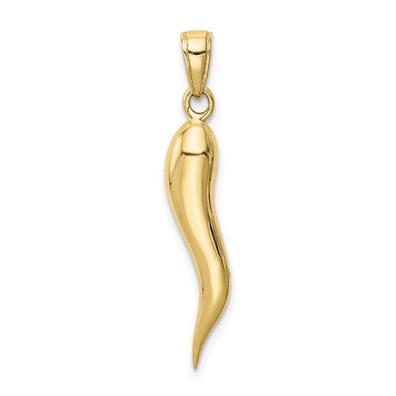 Auriga Fine Jewelry 10K Yellow Gold Large Italian Horn Pendant for Women (L-33 mm,W-5 mm)