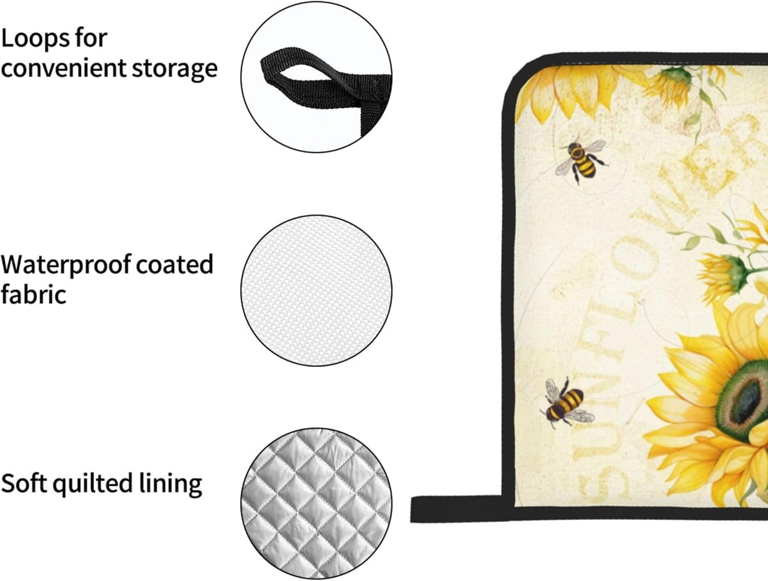 Sunflower Oven Mitts and Pot Holders Set of 4 Sun Flower Oven Mitts Heat Resistant Farmhouse Bee Potholders Non-Slip 4pcs Hot Pads Oven Gloves for BBQ Baking Grilling Kitchen Decor Housewarming Gift