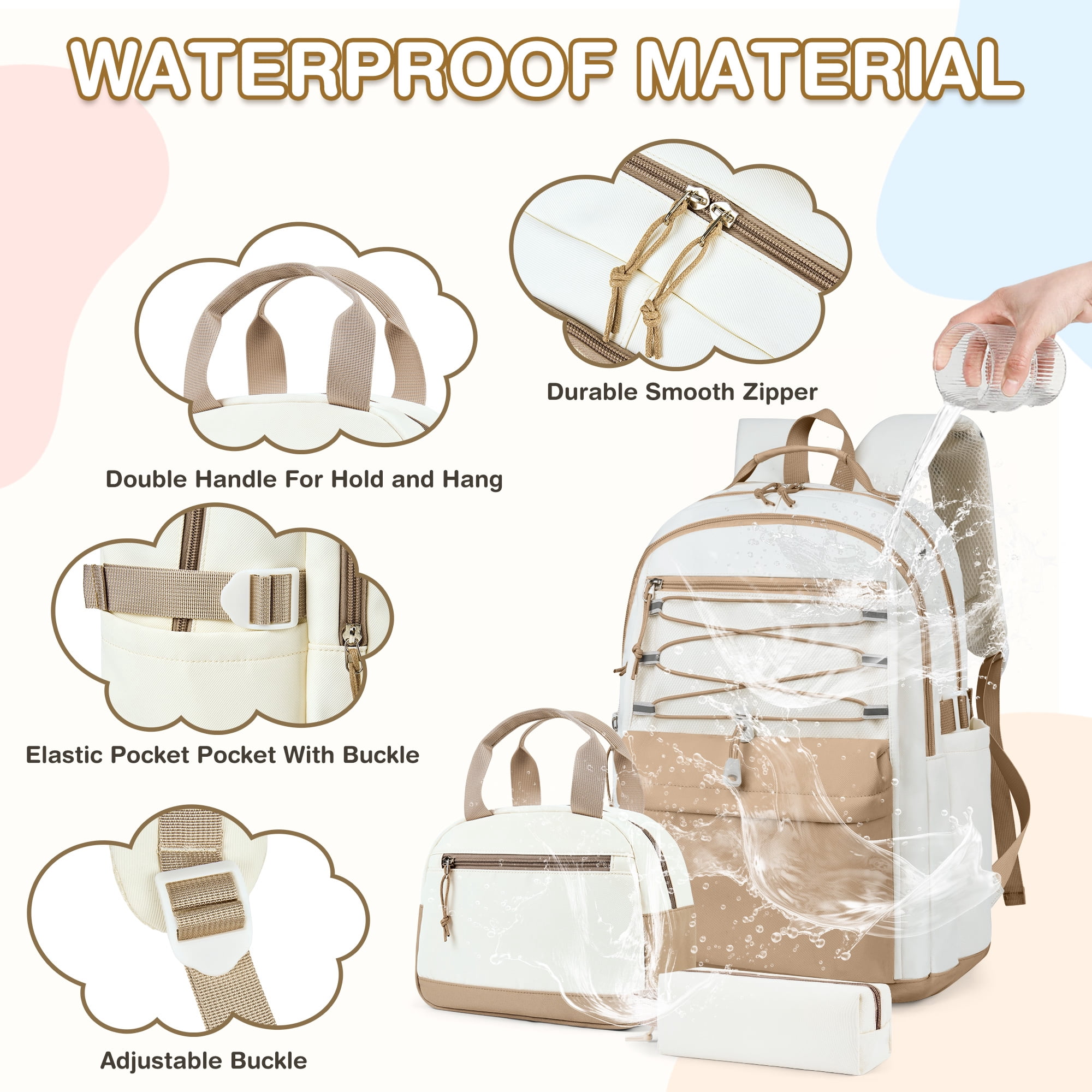 DAKIMOE 3 PCS School Backpacks for College Teens Cute Girlish Middle High School Bookbag Large Capacity Lightweight Waterproof Daypack for Students