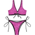 thumbnail image 2 of Dreamtimes Pink Glitter Texture Bikinis Swimsuit Set for Women Swimwear Triangle Bathing Suit Tie String Thong, X-Small, 2 of 7