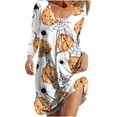 thumbnail image 2 of New Dresses Fall,Brilliant Womens Dresses Clearance Women's Round Neck Printed Halloween Knee Length Dress LooseLong Sleeves Mini Dress, 2 of 5