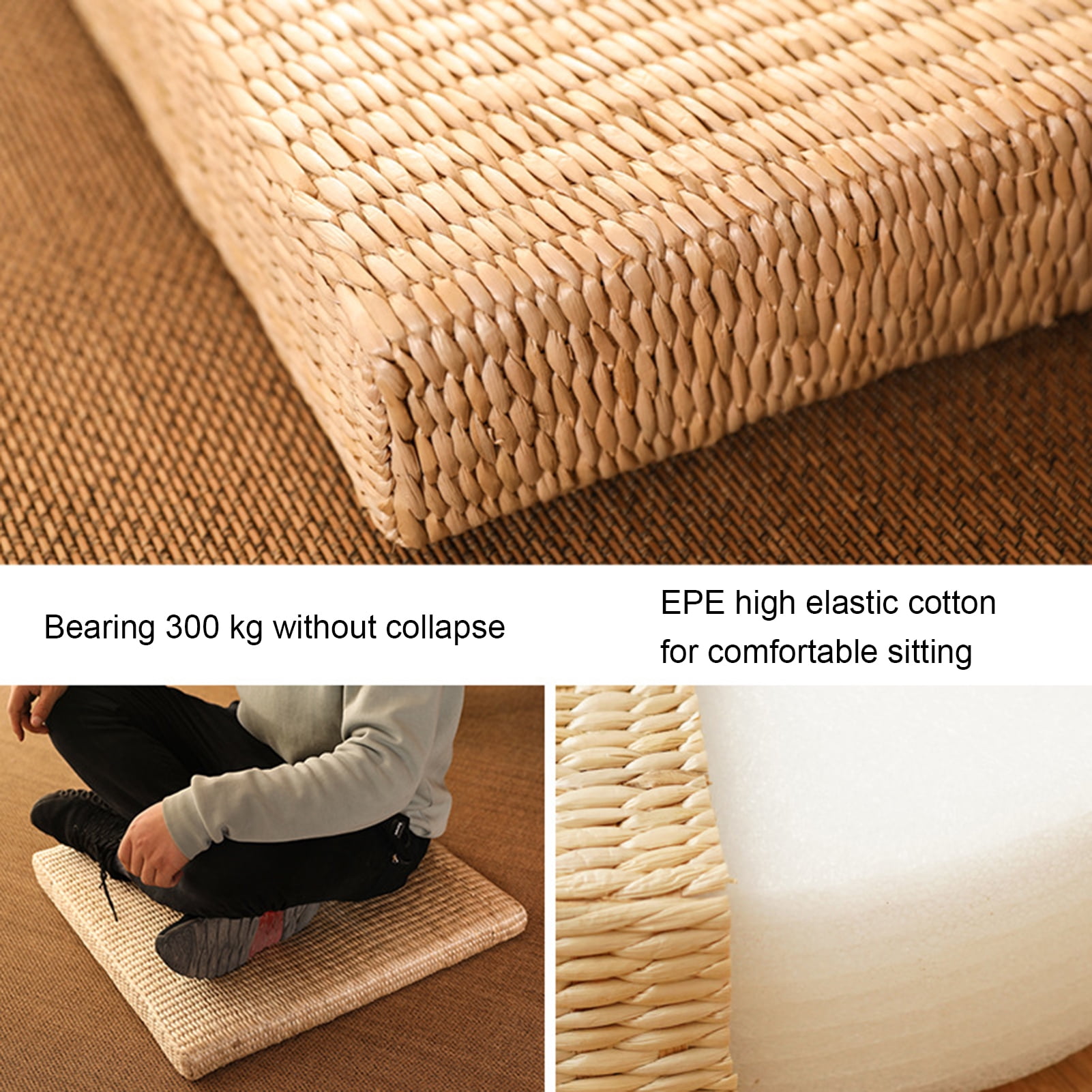 Visland Straw Cushion Seat Cushion Floor Pillow Japanese Cushion Nature Handmade Straw Mat Yoga Zen Straw Seat Cushion Floor Pillows Seating for Adults 15.75 x 15.75 x 2.36