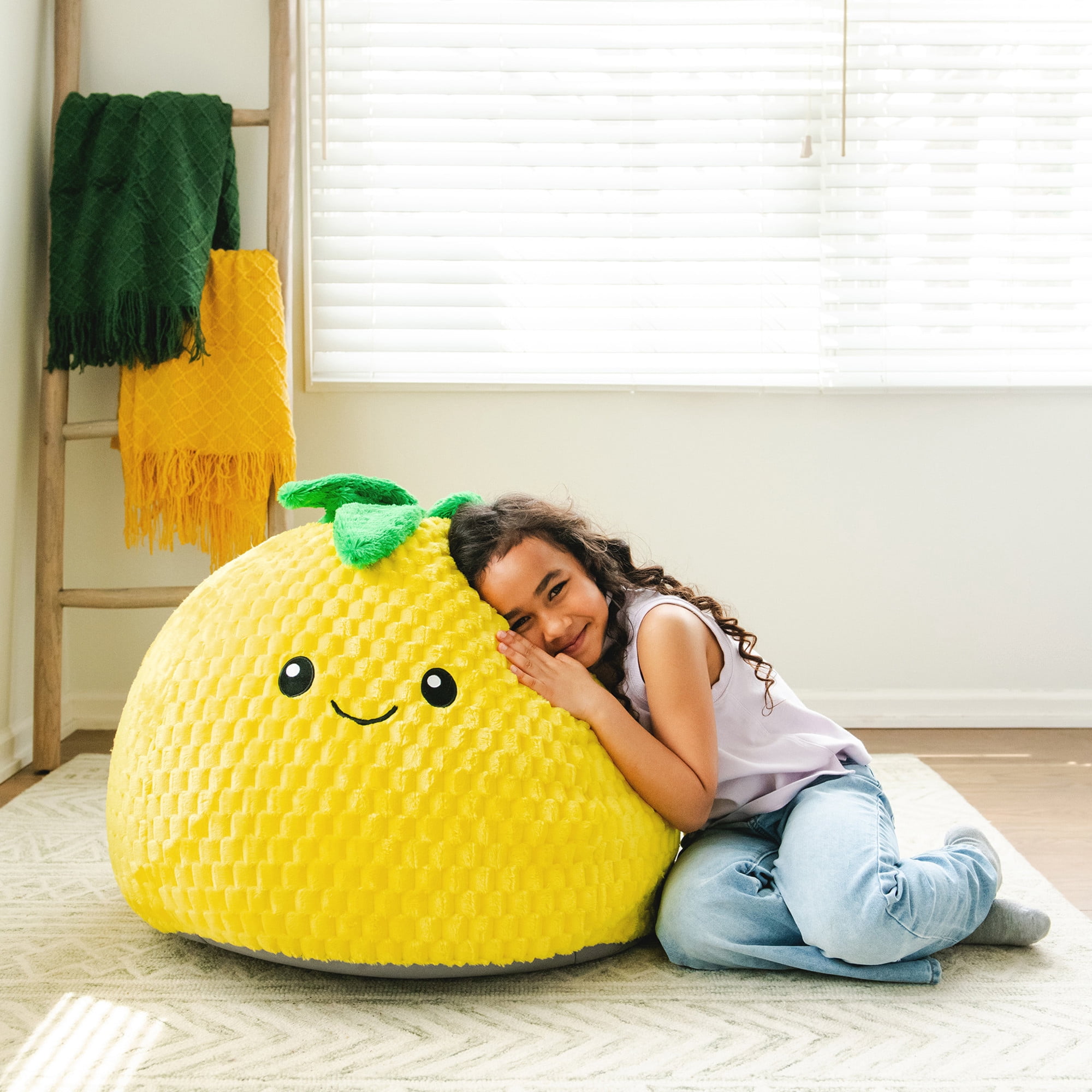 Big Joe Pineapple PlushiPals 2 Pack Super Soft Bean Bag Chair for Kids, Ultra-Soft Plush Polyester Blend, 2.5 feet Refillable