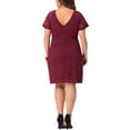 thumbnail image 4 of DARING DIVA Plus Size Floral Bateau V Neck Short Sleeves Lace Dress 4X Burgundy, 4 of 6