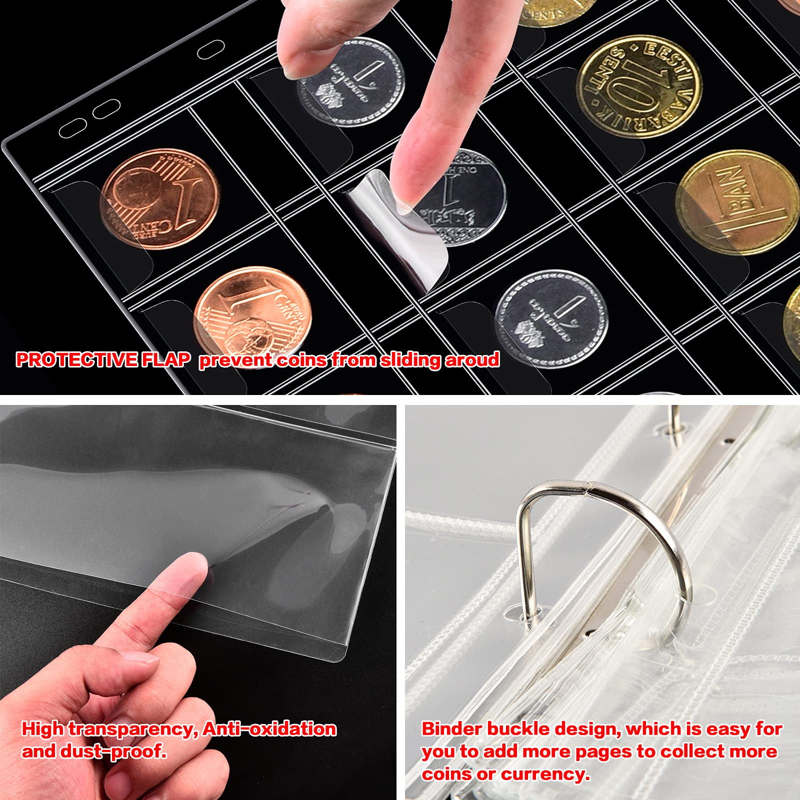 Coin Collection Book Holder for Collectors, 200 Pockets Coins Collecting Album, 30 Sleeves Paper Money Display Coin Storage Case