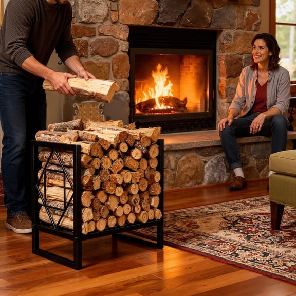 Acekid Firewood Rack Small Outdoor Metal Fireplace Wood Rack Indoor Outdoor Firewood Holder Log Storage Organizer