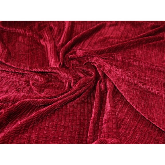 Minerva Pleated Velvet Stretch Knit Fabric Burgundy - per yard