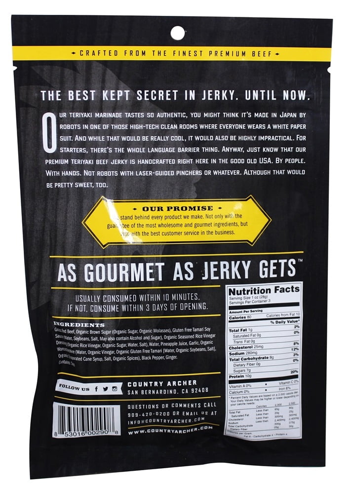 Country Archer Teriyaki Beef Jerky, 3 Oz, Pack Of 12