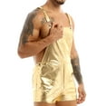thumbnail image 2 of TiaoBug Mens Shiny Metallic Bib Overalls Dungarees Suspender Shorts Pants Overall Cosplay Outfits Gold XXL, 2 of 7