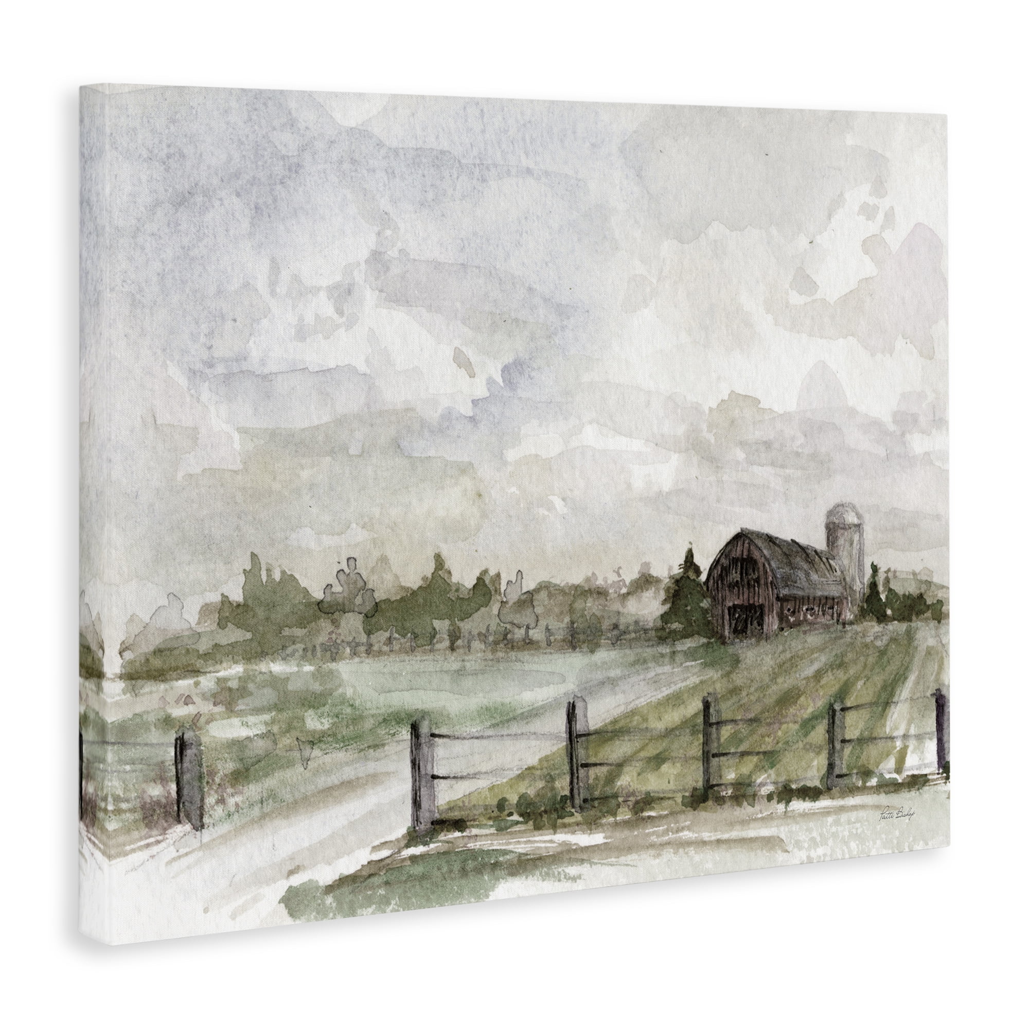 Stupell Industries Rustic Barn & Fence Landscape Painting Gallery Wrapped Canvas Art Print Wall Art, 48 x 36