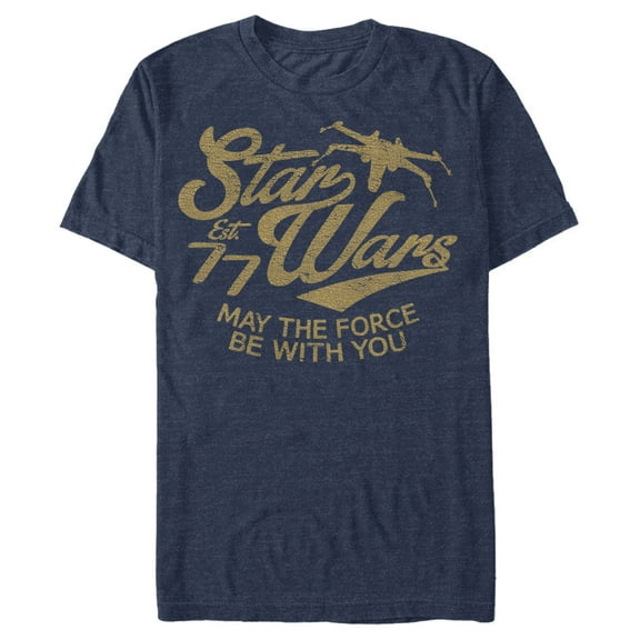 Men's Star Wars May the Force Retro 77 Graphic Tee Navy Blue Heather Small