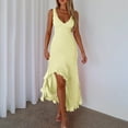 thumbnail image 2 of Women V Neck Sleeveless Mesh Ruffle Hem Bodycon Maxi Casual Backless High Slit Cocktail Party Dress, 2 of 6