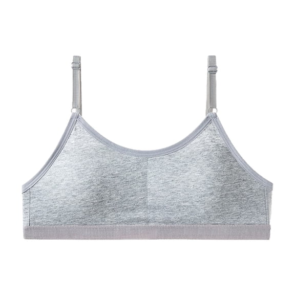 AJGRHE Seamless Training Bras for Girls Soft First Bra, Adjustable Girls Cami Bra Longline Crop-Double-Layer Lined Girls Underwear For Daily Wear Grey1 7-16 Years
