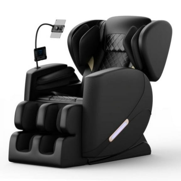 Xspracer Black Zero Gravity Full-Body Massage Chair with Heating, Airbags, Foot Roller, Bluetooth & Ambient Lighting, Ideal Gift for Relaxation & Wellness