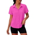 thumbnail image 2 of YVNAURA Plus Size Roll Up Cuffed Short Sleeve Shirt for Women Button Down Collared Blouse 2026 Summer Lightweight Casual Tops Breathable Loose Fit Work Office Vacation Daily Wear, Hot Pink,XL, 2 of 4