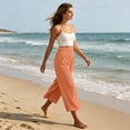 thumbnail image 5 of Linen Capri Pants for Women Loose Wide Leg Cotton Gaucho Pants Elastic Waist Flowy Dressy Trousers, S, 5 of 6