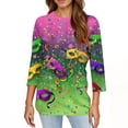 thumbnail image 5 of Mardi Gras Shirts for Women Glitter Crew Neck Purple Graphic Tee 3/4 Sleeve Mask Print Gold Tunic Tops Green L, 5 of 5