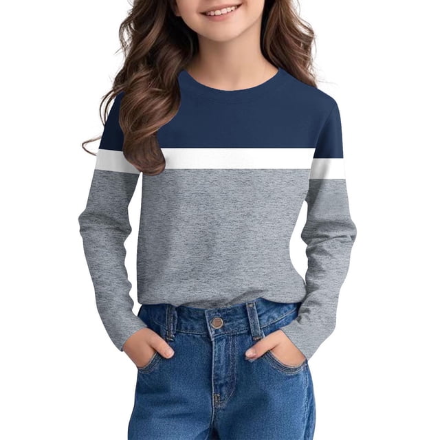 asjyhkr Chandail à Manches Longues Col Rond pour Enfants Garçons Filles 3-14 Ans Léger Confortable Color Block Décontracté Entraînement Extérieur, Taille 110-170