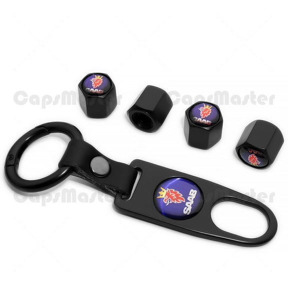 Car Wheels Tire Valve Dust Stem Air Cap Cover   Keychain Ring With Saab Logo
