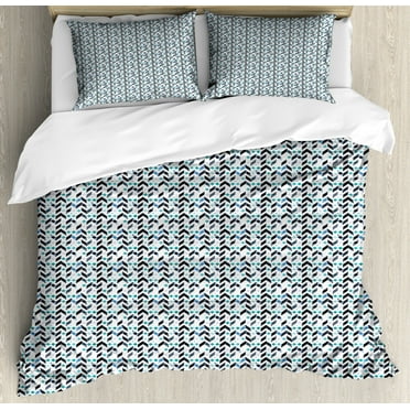Abstract Queen Size Duvet Cover Set, Trippy Zig Zag Chevron Herringbone Lines Background Contemporary Digital Design, Decorative 3 Piece Bedding Set with 2 Pillow Shams, Multicolor, by Ambesonne