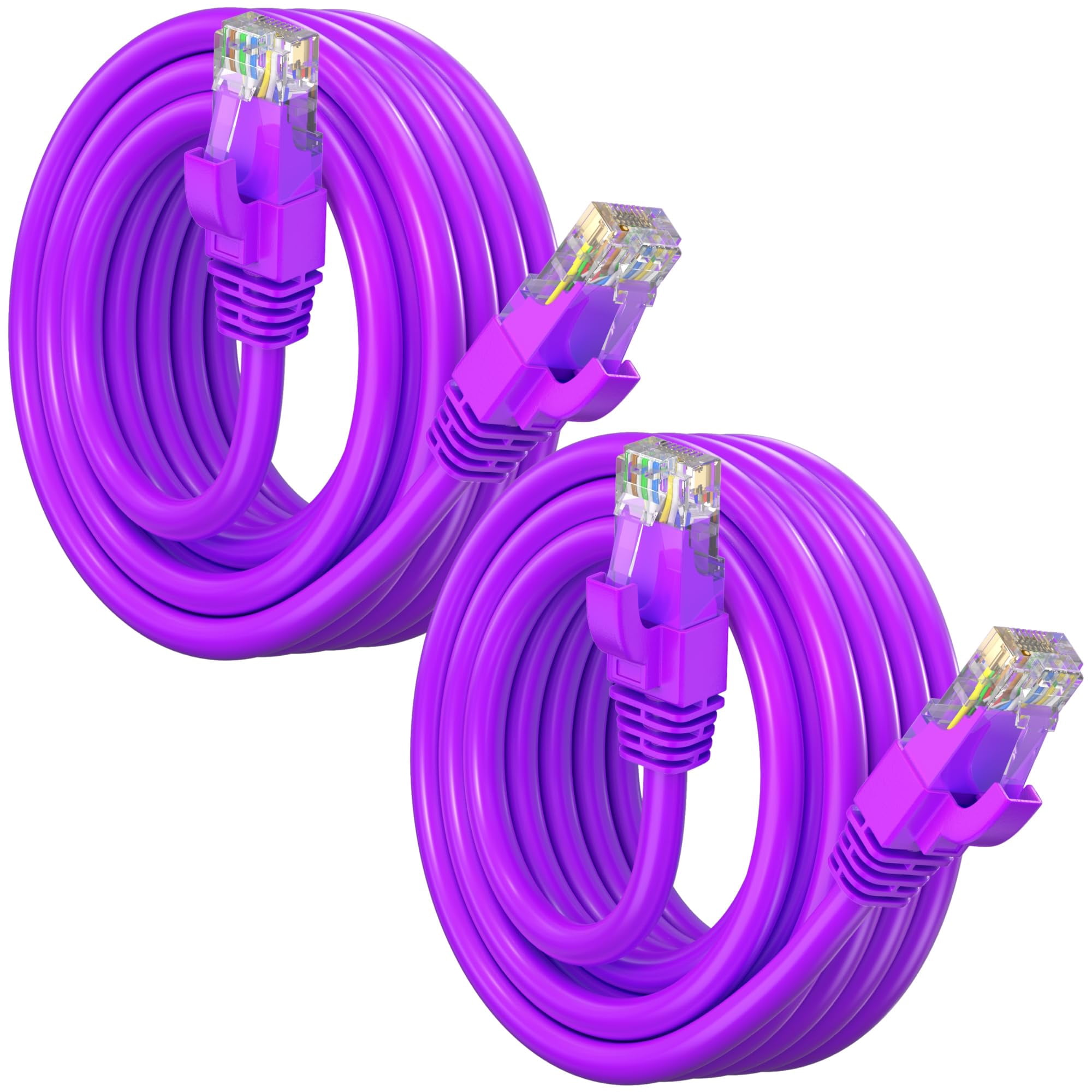 Maximm Cat 6 Ethernet Cable 8 ft (2-Pack) - High-Speed LAN Cable, Internet Cable, Patch Cable, and Network Cable - UTP, 10Gbps, 550MHz Ethernet Cord - Purple
