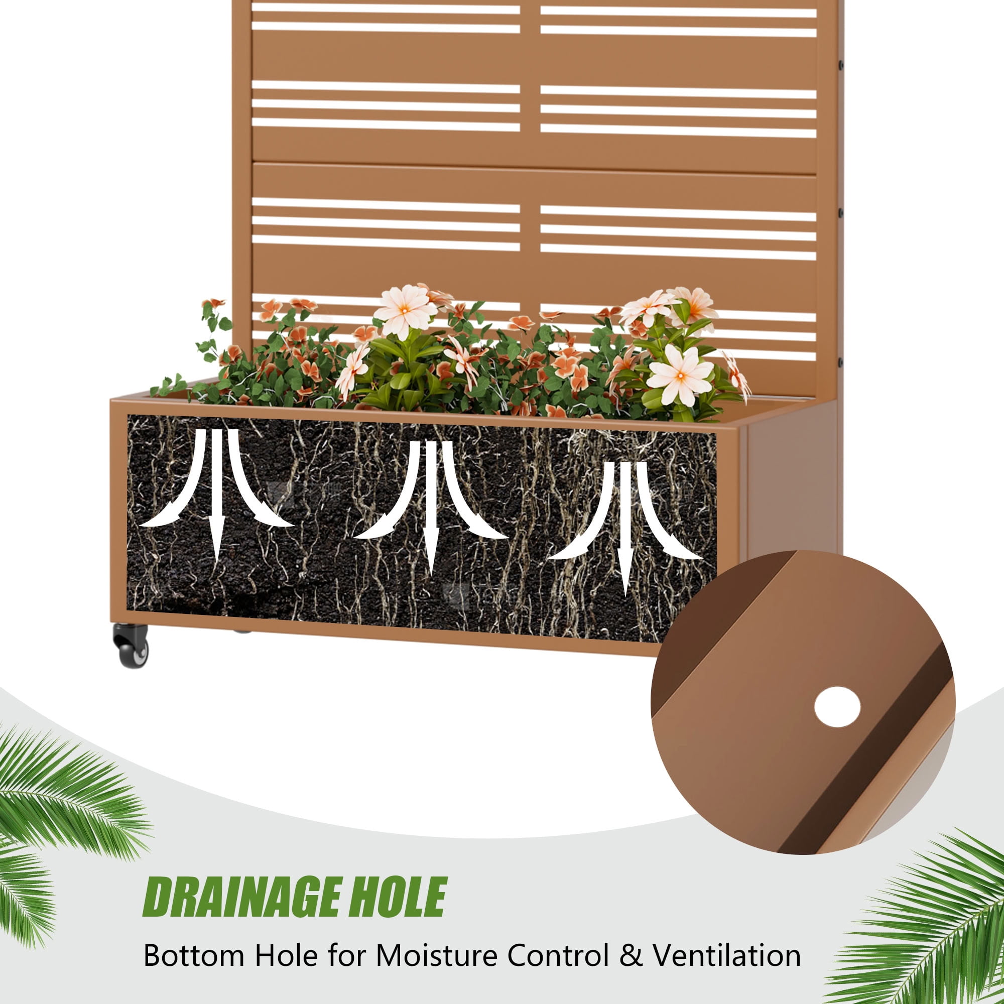 MAYEERTY 5 Panels Outdoor Metal Planter Box, Durable Weather-Resistant Planter, Decorative Metal Flower Box for Patio, Balcony, Garden