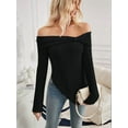 thumbnail image 6 of Womens Cute Bow-Knot Off Shoulder Knitted Sweater Shirt Tops Side Slit Pullover Trendy Y2k Aesthetic Clothes Black XL, 6 of 8