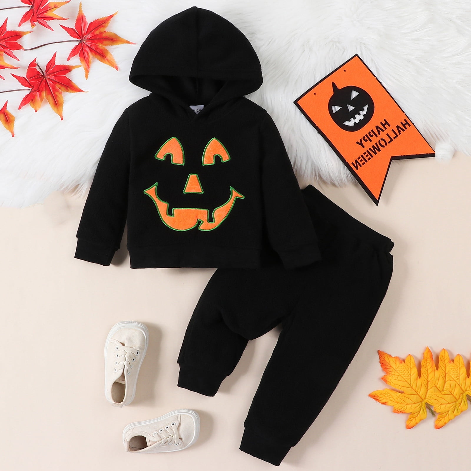 Xijirk Holloween Decrations Baby Boy Halloween Outfit Long Sleeve Pumpkin Skeleton Hoodie Sweatshirt Top Pant Toddler Fall Winter Clothes Set Halloween Costumes for Kids Color Orange Size 9 12 Months ...