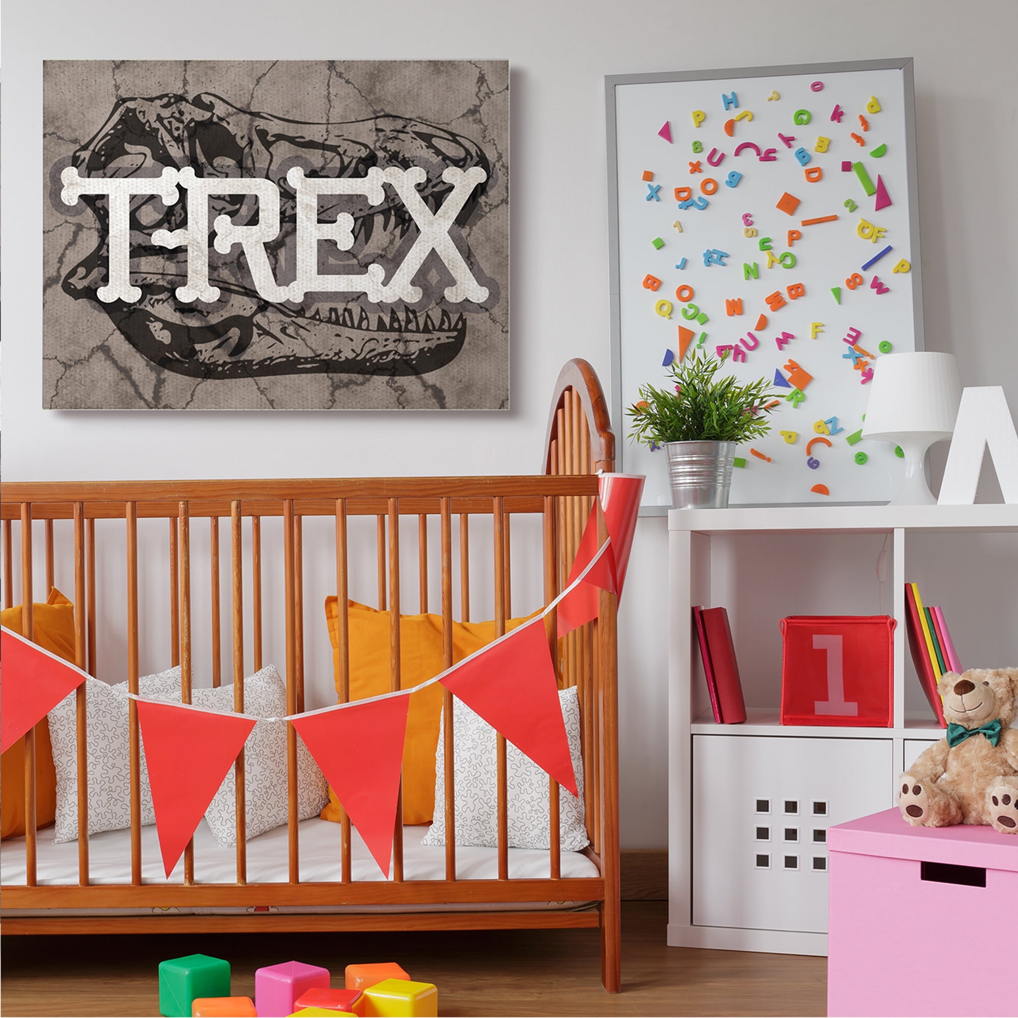 Stupell Industries T-Rex Bone Typography Large Dinosaur Skull Animals & Insects Painting Gallery Wrapped Canvas Art Print Wall Art, 36 x 48