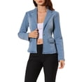 thumbnail image 1 of INSPIRE CHIC Women's Notched Lapel Button Up Long Sleeve Washed Denim Jacket L Light Blue, 1 of 7