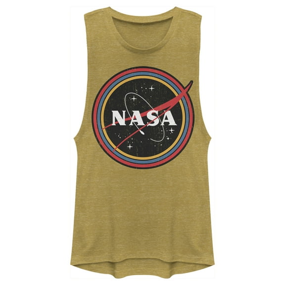 Junior's NASA Galaxy In Rainbow Circles  Festival Muscle Graphic Tee Gold Heather Small