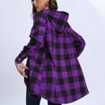 thumbnail image 6 of Long Plaid Hoodies for Women Button Down Flannel Shirts Mid-length Hooded Jackets with Pockets Long Sleeve Blouses (XL, Purple), 6 of 7