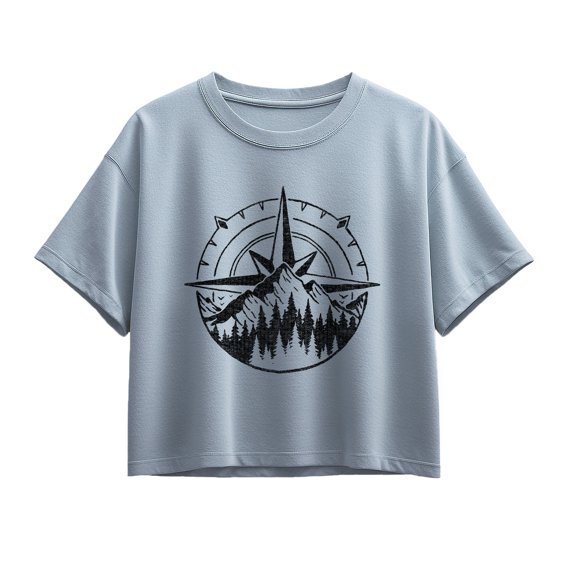 Instant Message - Compass Nature Scene - Youth Girl Short Sleeve Boxy Tee