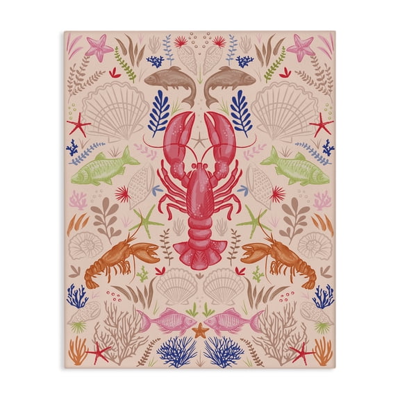 Stupell Industries Symmetrical Sea Life Nautical & Beach Painting Wrapped Canvas Art Print Wall Art, 16 x 20