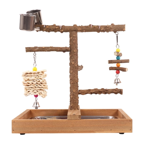 Perchas de Pájaros Accesorios de Jaula de Aves Ejercicio de Juegos con Bandeja Extraíble Juguetes de Madera de Madera Parque