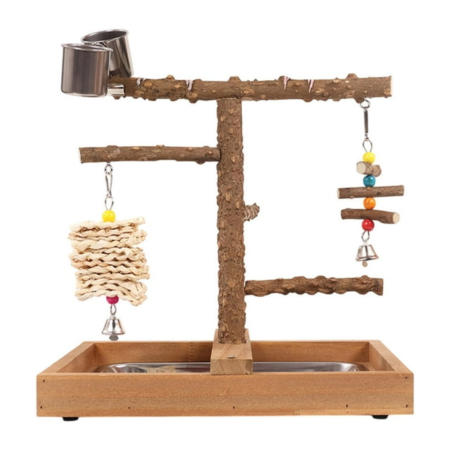 Perchas de Pájaros Accesorios de Jaula de Aves Ejercicio de Juegos con Bandeja Extraíble Juguetes de Madera de Madera Parque