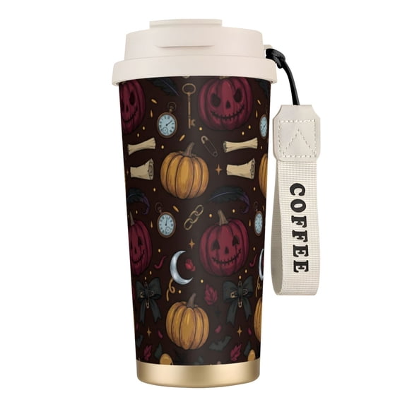 Pumpkin Tumbler 18oz Pink Pumpkin & Black Bow, Leak-proof Halloween Travel Coffee Cup