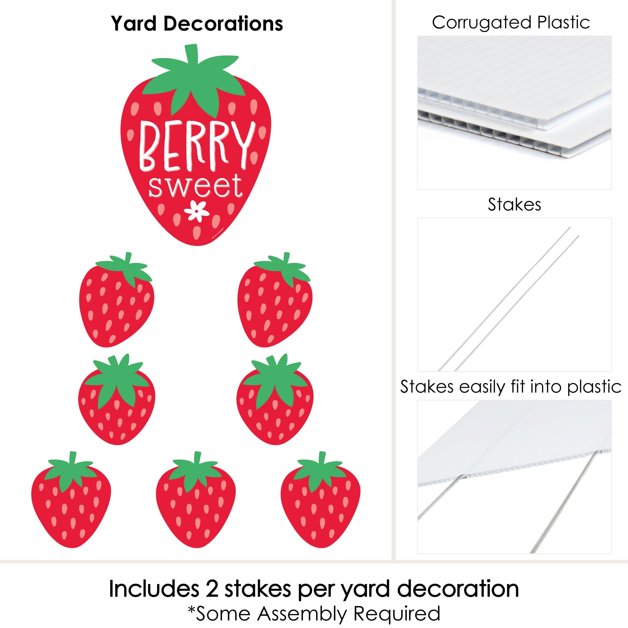 Big Dot of Happiness Berry Sweet Strawberry - Yard Sign and Outdoor Lawn Decorations - Fruit Themed Birthday Party or Baby Shower Yard Signs - 8 Ct
