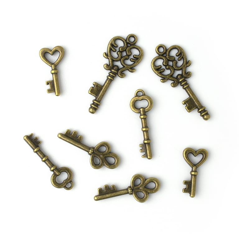 DIY Metal Key Charms, 8 Pc, Antique Gold Finish, Gold