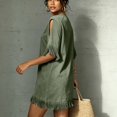thumbnail image 6 of Karymi Spring Dresses for Women 2026 Boho Beach Vacation Tassel Mini Dress, Notch V Neck Cold Shoulder Cutout Short Sleeve Loose Shift Cover Up Dress Dresses for Women, 6 of 9