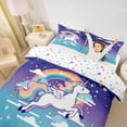 thumbnail image 2 of Metsweet Magical Horse Duvet Cover Queen, Cartoon Rainbow Starry Sky Queen Bedding, Blue Purple,3-Piece,1 Duvet Cover and 2 Pillowcases, 2 of 6