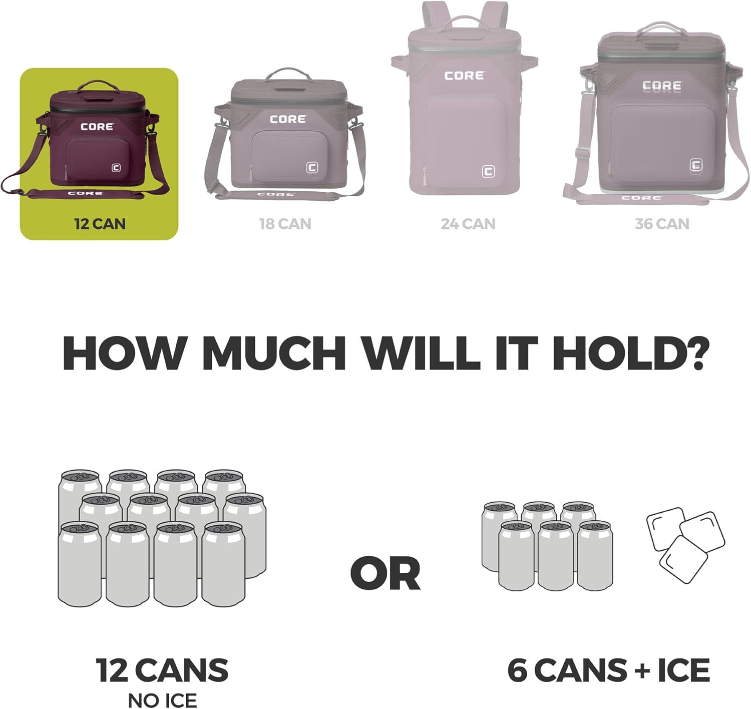 CORE 12 Can Climakeep Magnetic Soft Cooler, Leakproof Cooler, Waterproof Zipper, Mulbery