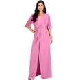 thumbnail image 4 of KOH KOH Long Sexy V-Neck Short Sleeve Slit Flowy Cocktail Evening Bridesmaid Wedding Guest Party Summer Tall Dressy Maxi Dress Gown For Women Hot Fuchsia Pink XXX-Large US 22-24 NT290, 4 of 7