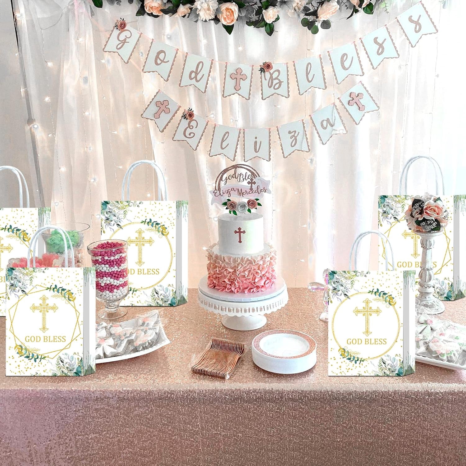 20 Pack Religious Party Favor Gift Bags for Christening Gifts for Girls and Boys Baptism, First Communion, Weddings, Confirmations or Other Religious Occasions