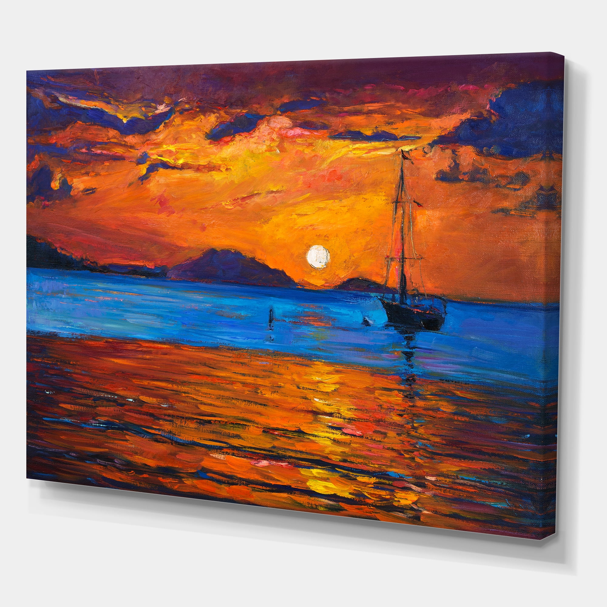 Designart ' Boat At The Lake During Evening Glow IX ' Nautical & Coastal Canvas Wall Art Print