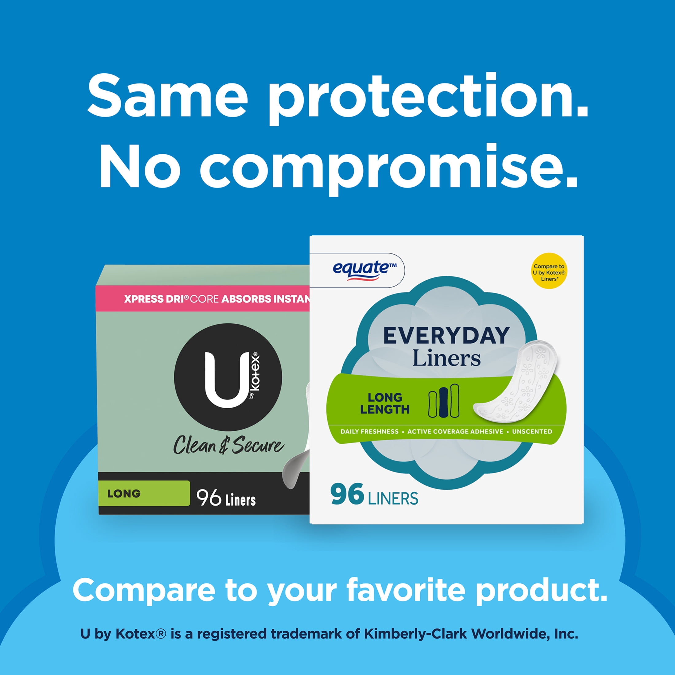 Equate Light Protection Everyday Panty Liners, Long Length, 96 Count