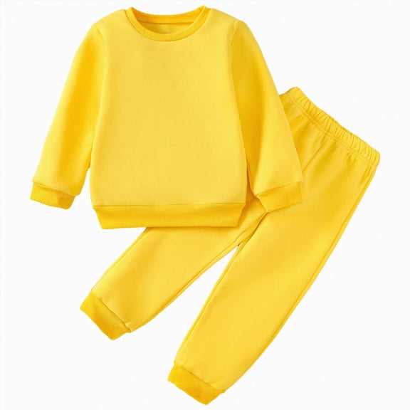 TOWED22 2pcs Toddler Baby Girl Boy Fall Winter Outfits Long Sleeve Crewneck Sweatshirt Tops Elastic Joggers Pants Set Cute Print Clothes Clothing(Yellow,5-6 Y)
