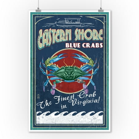 Shore Bird Wall Art Eastern Shore, Virginia - Blue Crabs Vintage Sign - Lantern Press Artwork (9x12 Art Print, Wall Decor Travel Poster) ()